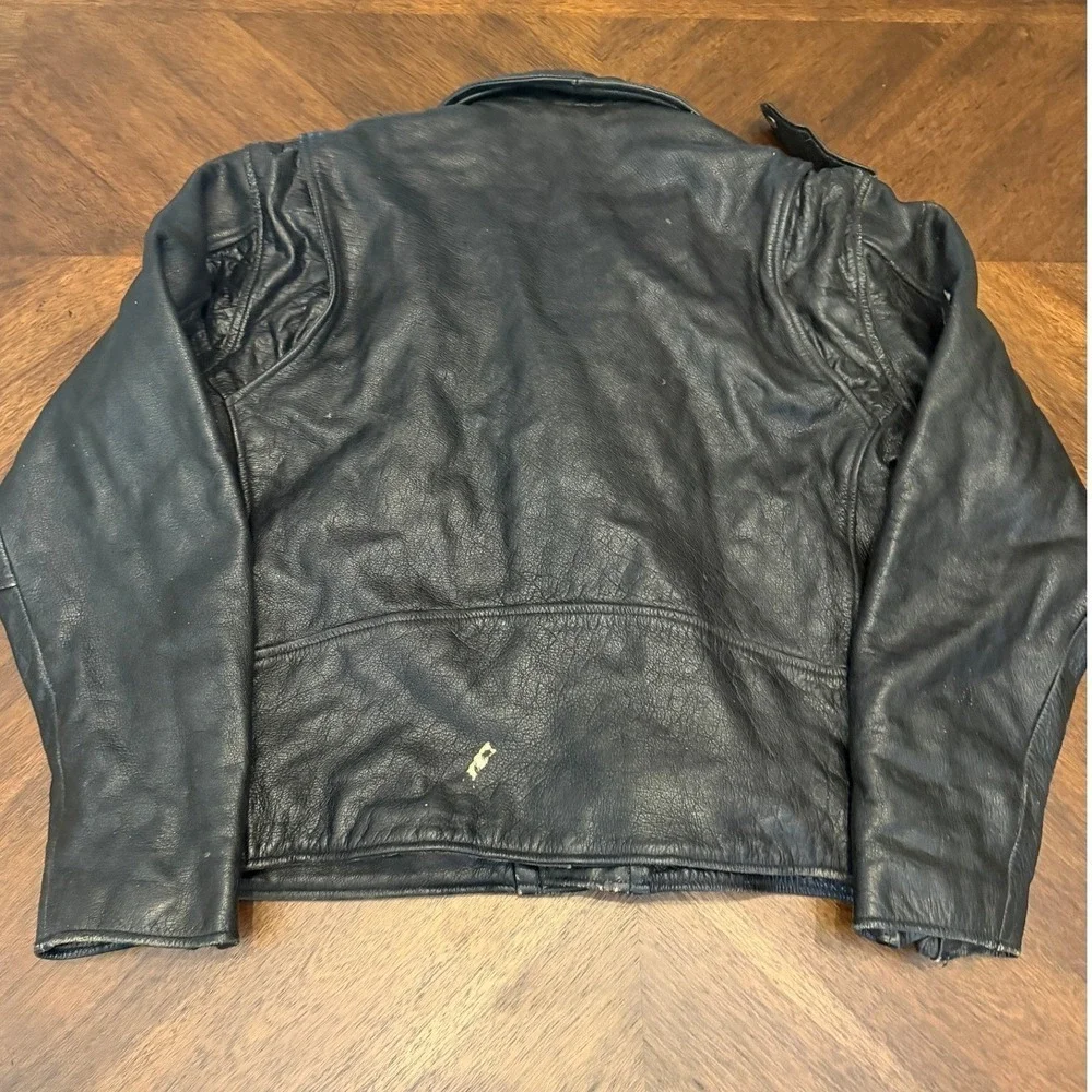 Mens Genuine Leather Biker Jacket Black Moto Belted Asymmetrical‎ Zip Size 50